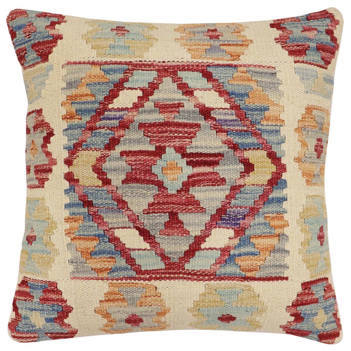 handmade Traditional Pillow Beige Red Hand-Woven SQUARE 100% WOOL Hand woven turkish pillow2 x 2
