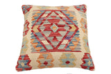 handmade Traditional Pillow Beige Red Hand-Woven SQUARE 100% WOOL Hand woven turkish pillow2' x 2'