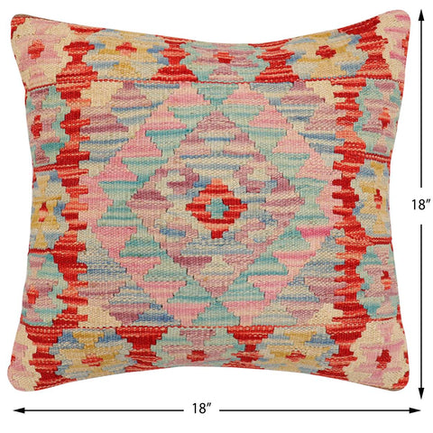handmade Traditional Pillow Red Blue Hand-Woven SQUARE 100% WOOL Hand woven turkish pillow2 x 2