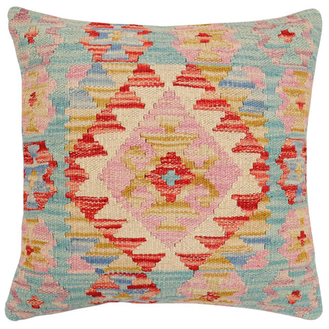 handmade Traditional Pillow Red Blue Hand-Woven SQUARE 100% WOOL  Hand woven turkish pillow  2 x 2