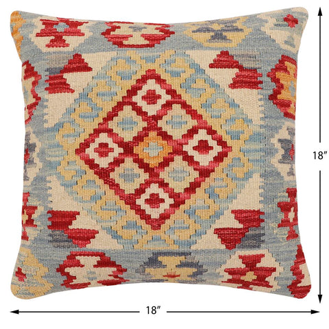 handmade Traditional Pillow Red Blue Hand-Woven SQUARE 100% WOOL Hand woven turkish pillow2 x 2