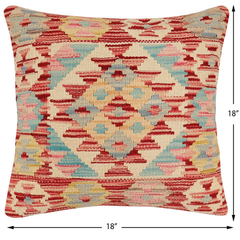 handmade Traditional Pillow Red Blue Hand-Woven SQUARE 100% WOOL Hand woven turkish pillow2 x 2