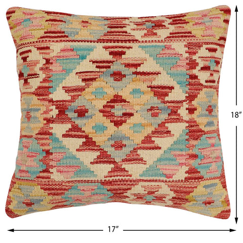 handmade Traditional Pillow Rust Blue Hand-Woven SQUARE 100% WOOL  Hand woven turkish pillow  2 x 2