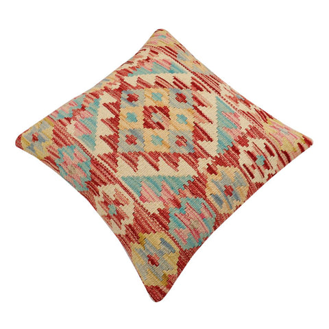 handmade Traditional Pillow Rust Blue Hand-Woven SQUARE 100% WOOL  Hand woven turkish pillow  2 x 2