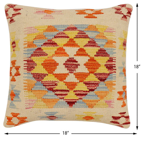 handmade Traditional Pillow Beige Rust Hand-Woven SQUARE 100% WOOL Hand woven turkish pillow2 x 2