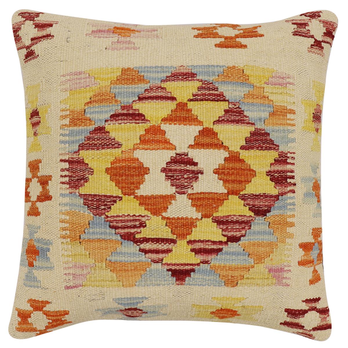 handmade Traditional Pillow Beige Rust Hand-Woven SQUARE 100% WOOL Hand woven turkish pillow2 x 2