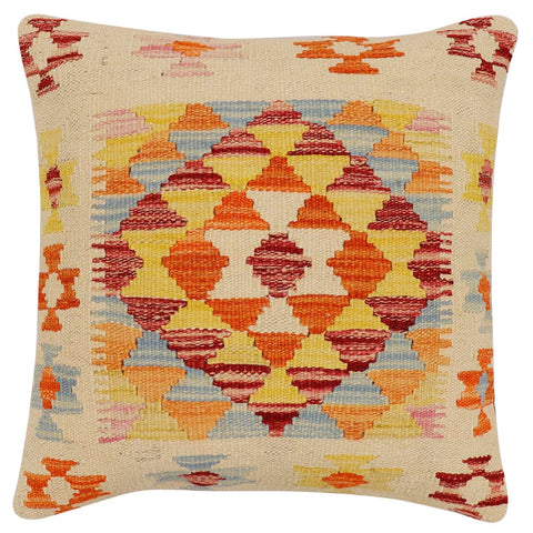 handmade Traditional Pillow Beige Rust Hand-Woven SQUARE 100% WOOL Hand woven turkish pillow2 x 2