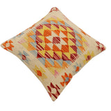 handmade Traditional Pillow Beige Rust Hand-Woven SQUARE 100% WOOL Hand woven turkish pillow2' x 2'