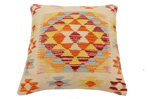handmade Traditional Pillow Beige Rust Hand-Woven SQUARE 100% WOOL Hand woven turkish pillow2 x 2