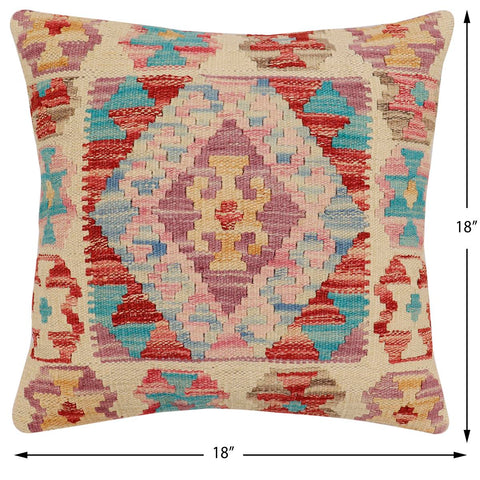 handmade Traditional Pillow Red Blue Hand-Woven SQUARE 100% WOOL Hand woven turkish pillow2 x 2