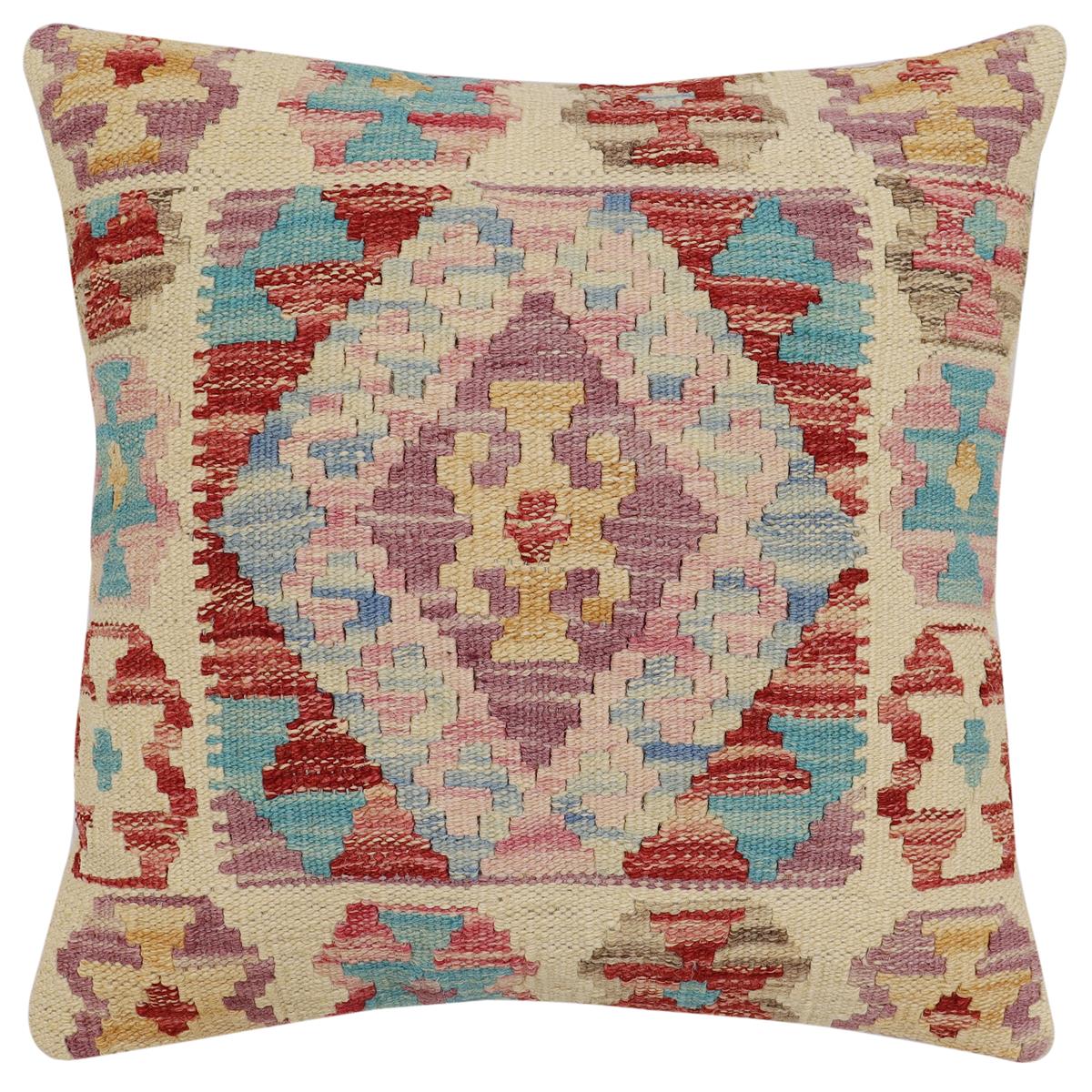 handmade Traditional Pillow Red Blue Hand-Woven SQUARE 100% WOOL Hand woven turkish pillow2 x 2