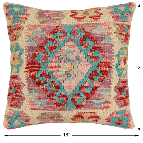 handmade Traditional Pillow Beige Blue Hand-Woven SQUARE 100% WOOL Hand woven turkish pillow2 x 2