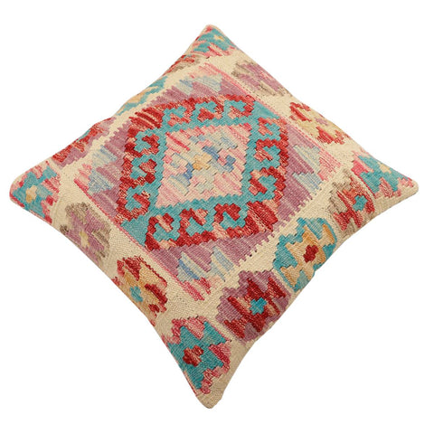 handmade Traditional Pillow Beige Blue Hand-Woven SQUARE 100% WOOL Hand woven turkish pillow2 x 2