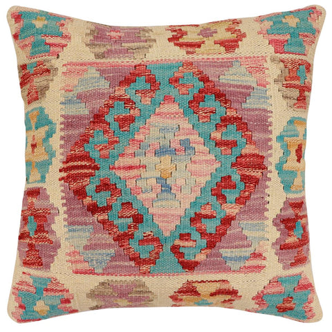 handmade Traditional Pillow Beige Blue Hand-Woven SQUARE 100% WOOL Hand woven turkish pillow2 x 2