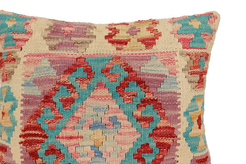 handmade Traditional Pillow Beige Blue Hand-Woven SQUARE 100% WOOL Hand woven turkish pillow2 x 2