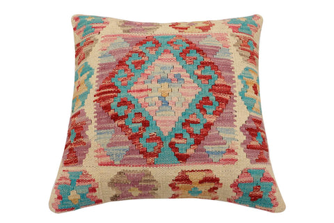 handmade Traditional Pillow Beige Blue Hand-Woven SQUARE 100% WOOL Hand woven turkish pillow2 x 2