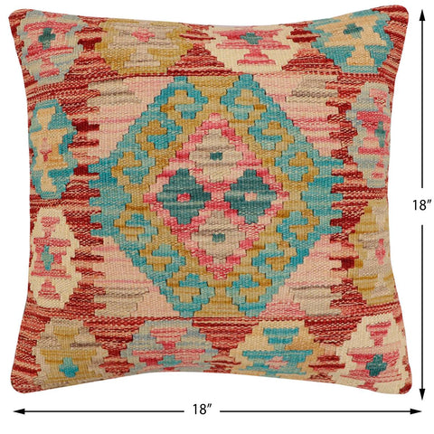handmade Traditional Pillow Red Blue Hand-Woven SQUARE 100% WOOL Hand woven turkish pillow2 x 2