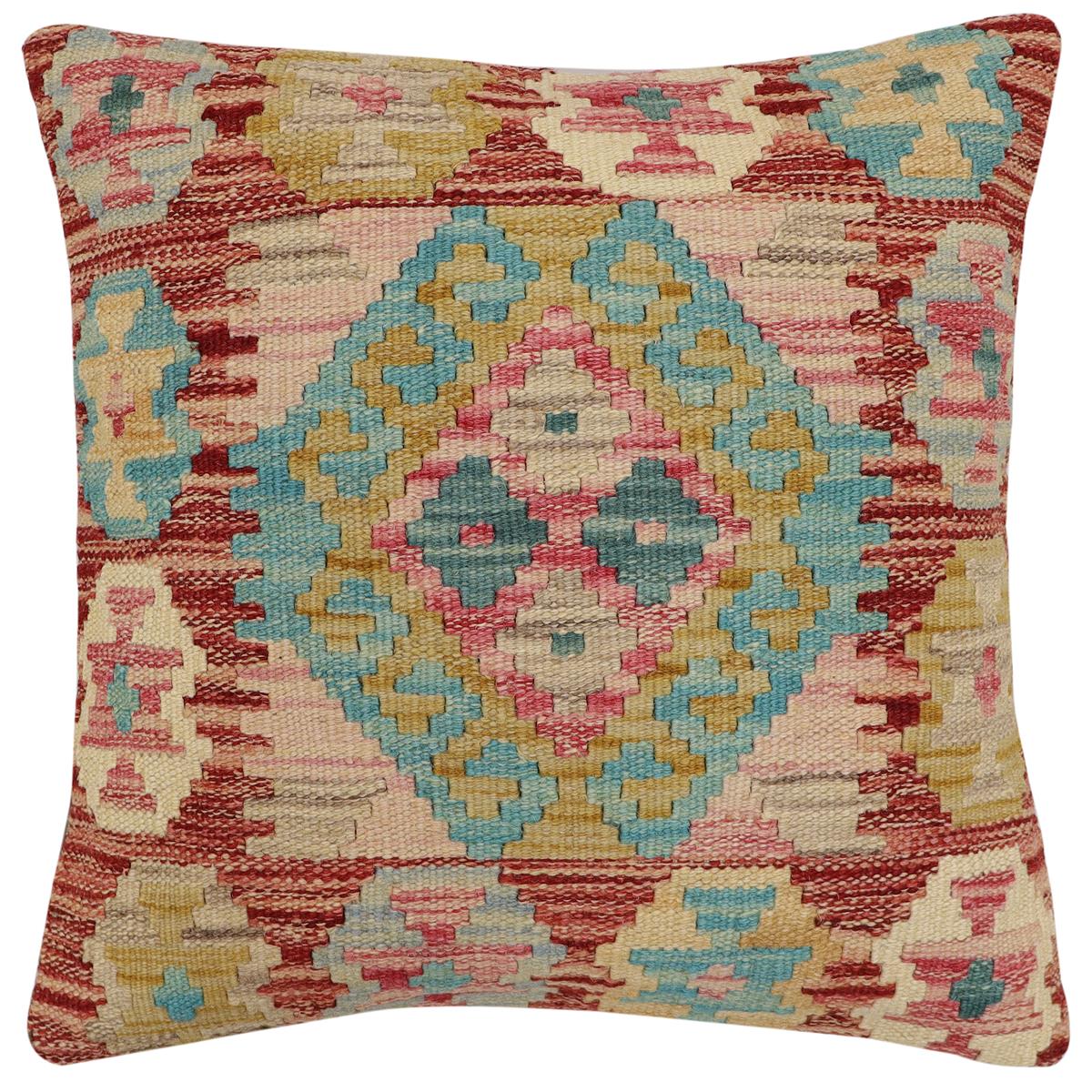 handmade Traditional Pillow Red Blue Hand-Woven SQUARE 100% WOOL Hand woven turkish pillow2 x 2
