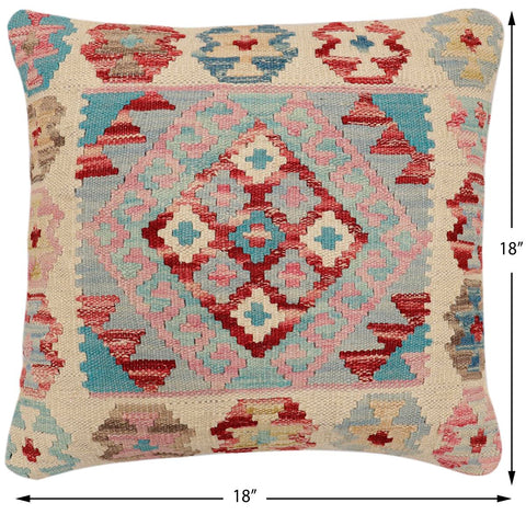 handmade Traditional Pillow Red Blue Hand-Woven SQUARE 100% WOOL Hand woven turkish pillow2 x 2