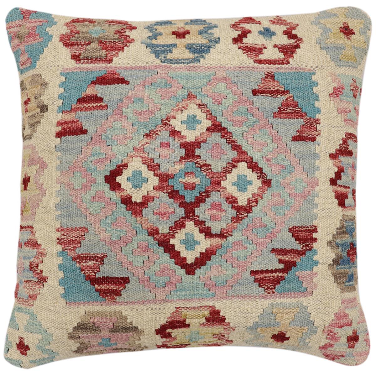 handmade Traditional Pillow Red Blue Hand-Woven SQUARE 100% WOOL Hand woven turkish pillow2 x 2