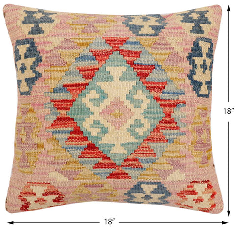 handmade Traditional Pillow Red Blue Hand-Woven SQUARE 100% WOOL Hand woven turkish pillow2 x 2