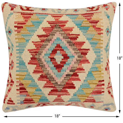 handmade Traditional Pillow Beige Red Hand-Woven SQUARE 100% WOOL Hand woven turkish pillow2 x 2