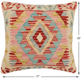 handmade Traditional Pillow Beige Red Hand-Woven SQUARE 100% WOOL  Hand woven turkish pillow  2 x 2