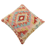 handmade Traditional Pillow Beige Red Hand-Woven SQUARE 100% WOOL  Hand woven turkish pillow  2 x 2