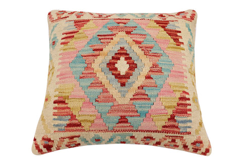 handmade Traditional Pillow Beige Red Hand-Woven SQUARE 100% WOOL  Hand woven turkish pillow  2 x 2