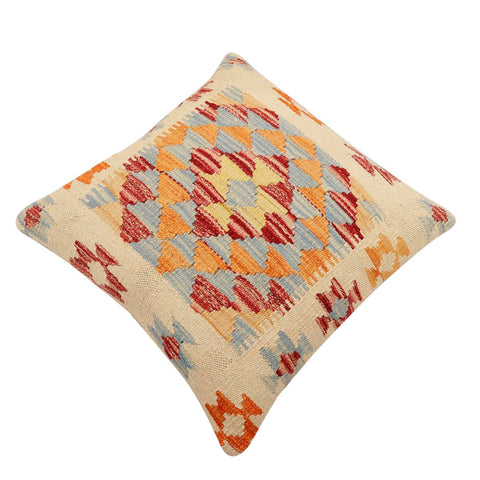 handmade Traditional Pillow Beige Blue Hand-Woven SQUARE 100% WOOL Hand woven turkish pillow2 x 2