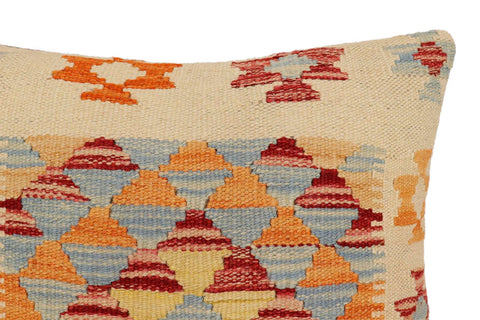 handmade Traditional Pillow Beige Blue Hand-Woven SQUARE 100% WOOL Hand woven turkish pillow2 x 2