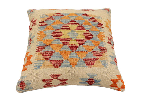 handmade Traditional Pillow Beige Blue Hand-Woven SQUARE 100% WOOL Hand woven turkish pillow2 x 2
