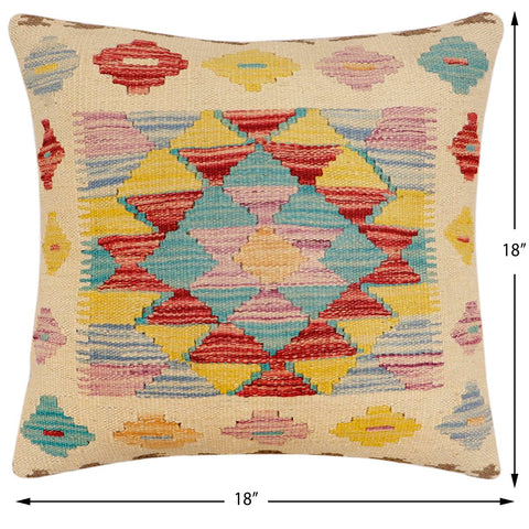 handmade Traditional Pillow Beige Red Hand-Woven SQUARE 100% WOOL Hand woven turkish pillow2 x 2