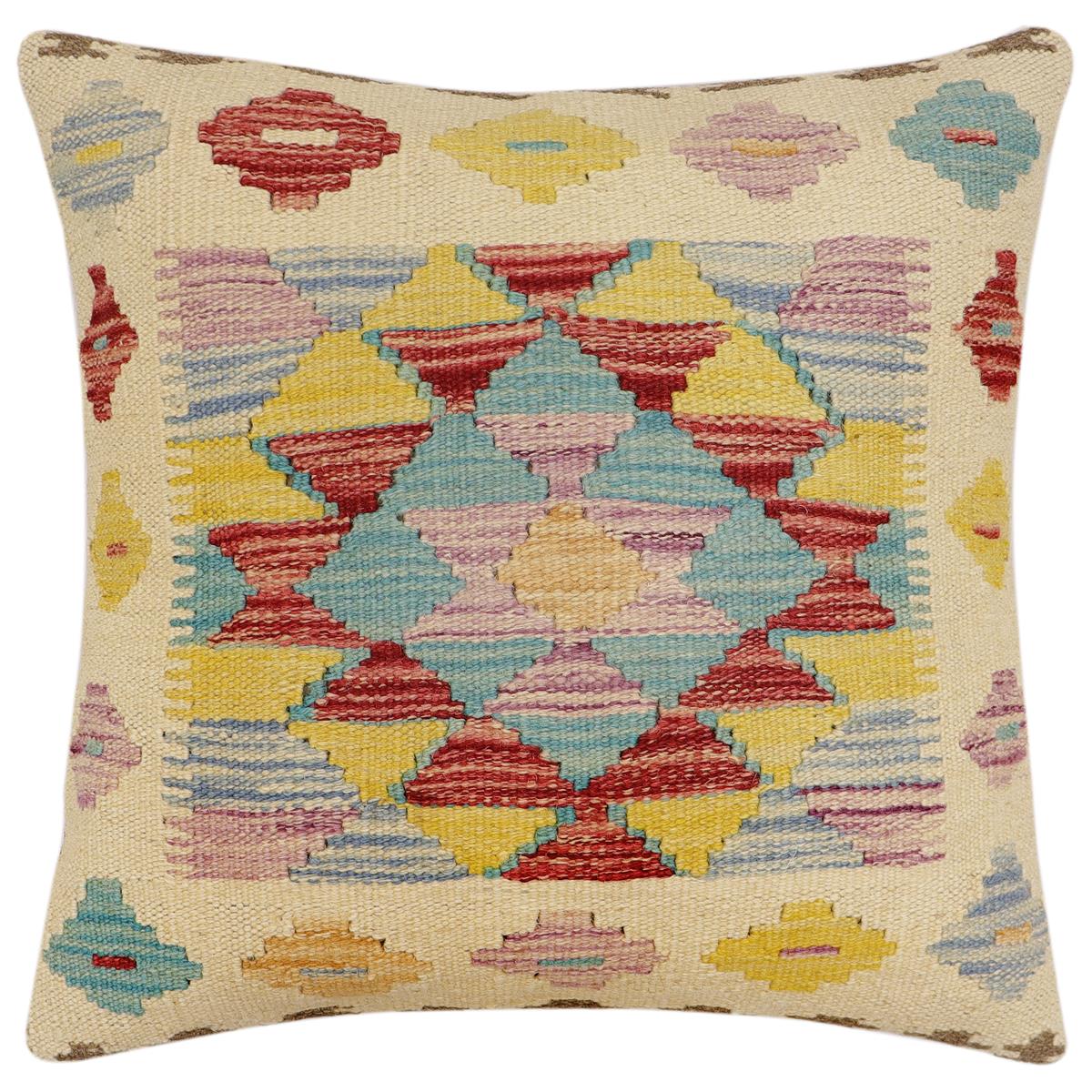 handmade Traditional Pillow Beige Red Hand-Woven SQUARE 100% WOOL Hand woven turkish pillow2 x 2