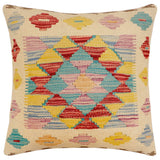 handmade Traditional Pillow Beige Red Hand-Woven SQUARE 100% WOOL Hand woven turkish pillow2' x 2'