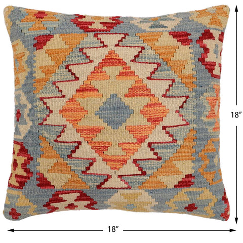handmade Traditional Pillow Blue Beige Hand-Woven SQUARE 100% WOOL Hand woven turkish pillow2 x 2