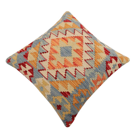handmade Traditional Pillow Blue Beige Hand-Woven SQUARE 100% WOOL Hand woven turkish pillow2 x 2