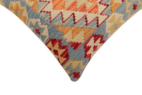 handmade Traditional Pillow Blue Beige Hand-Woven SQUARE 100% WOOL Hand woven turkish pillow2 x 2