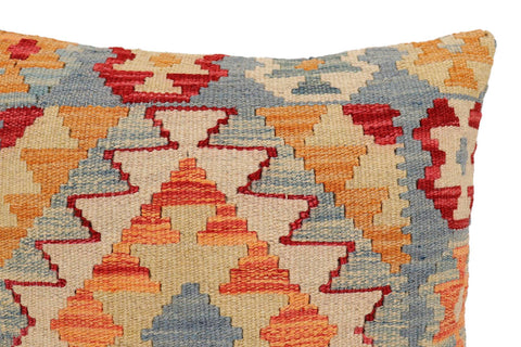 handmade Traditional Pillow Blue Beige Hand-Woven SQUARE 100% WOOL Hand woven turkish pillow2 x 2