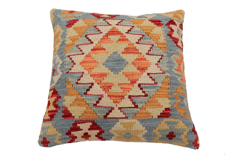 handmade Traditional Pillow Blue Beige Hand-Woven SQUARE 100% WOOL Hand woven turkish pillow2 x 2