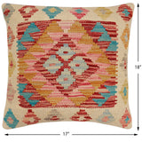 handmade Traditional Pillow Beige Red Hand-Woven SQUARE 100% WOOL  Hand woven turkish pillow  2 x 2