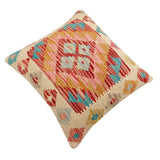 handmade Traditional Pillow Beige Red Hand-Woven SQUARE 100% WOOL  Hand woven turkish pillow  2 x 2