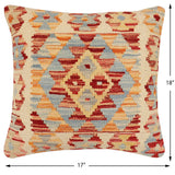 handmade Traditional Pillow Beige Red Hand-Woven SQUARE 100% WOOL  Hand woven turkish pillow  2 x 2