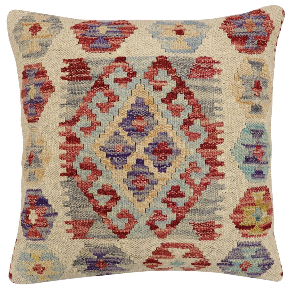 handmade Traditional Pillow Beige Red Hand-Woven SQUARE 100% WOOL Hand woven turkish pillow2 x 2