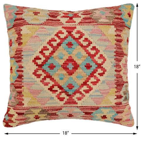 handmade Traditional Pillow Red Beige Hand-Woven SQUARE 100% WOOL Hand woven turkish pillow2 x 2