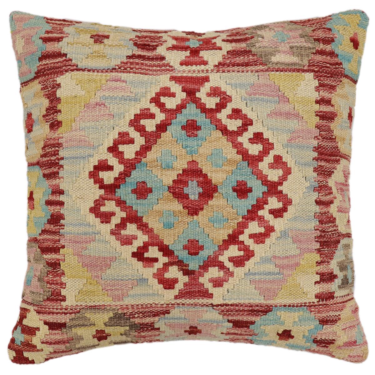 handmade Traditional Pillow Red Beige Hand-Woven SQUARE 100% WOOL Hand woven turkish pillow2 x 2