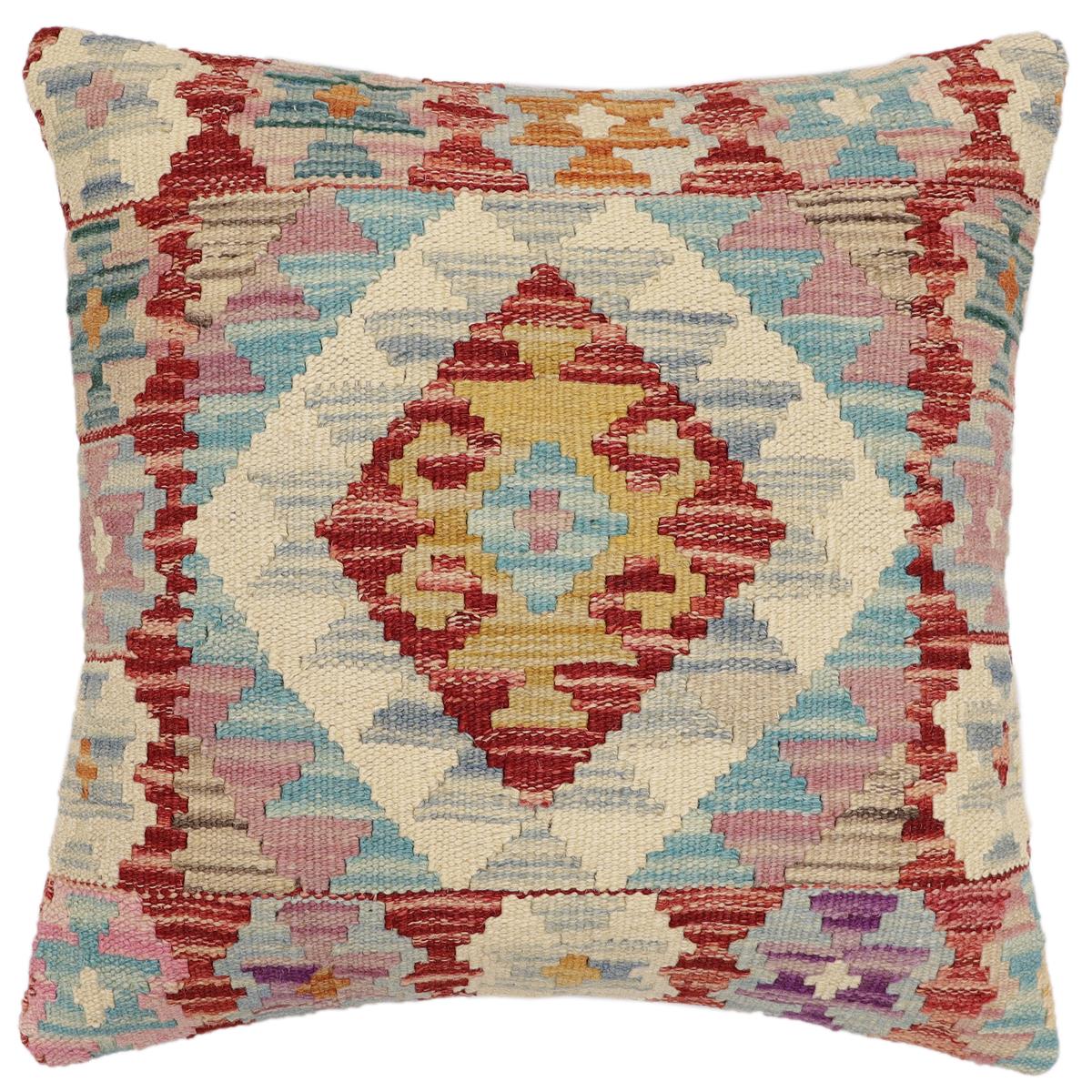 handmade Traditional Pillow Red Blue Hand-Woven SQUARE 100% WOOL Hand woven turkish pillow2 x 2