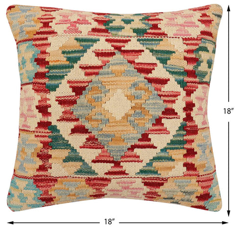 handmade Traditional Pillow Red Blue Hand-Woven SQUARE 100% WOOL Hand woven turkish pillow2 x 2