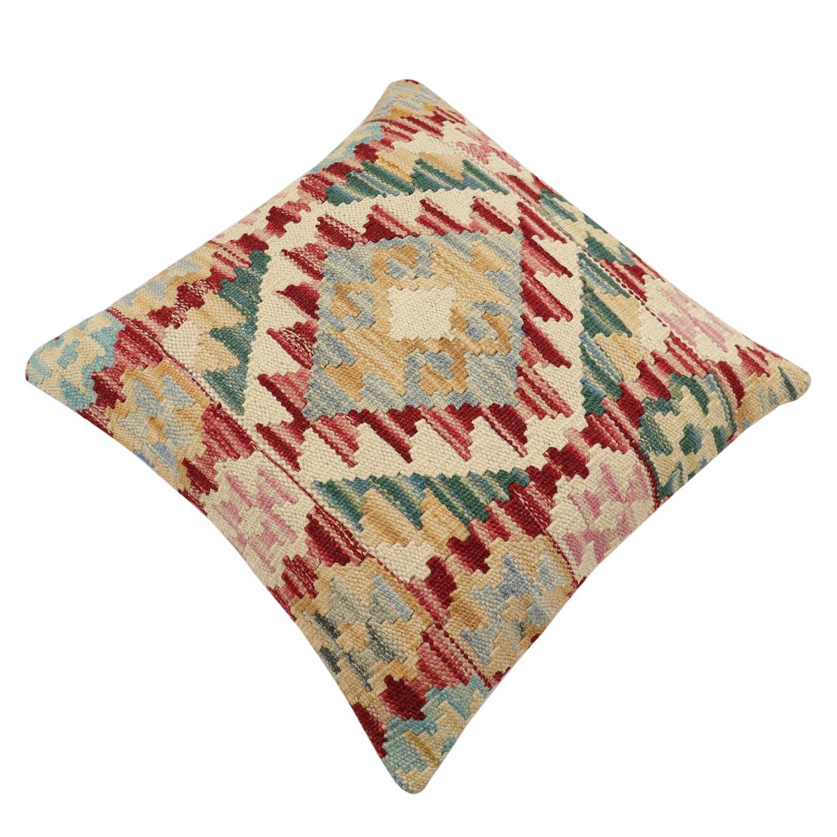 handmade Traditional Pillow Red Blue Hand-Woven SQUARE 100% WOOL Hand woven turkish pillow2 x 2