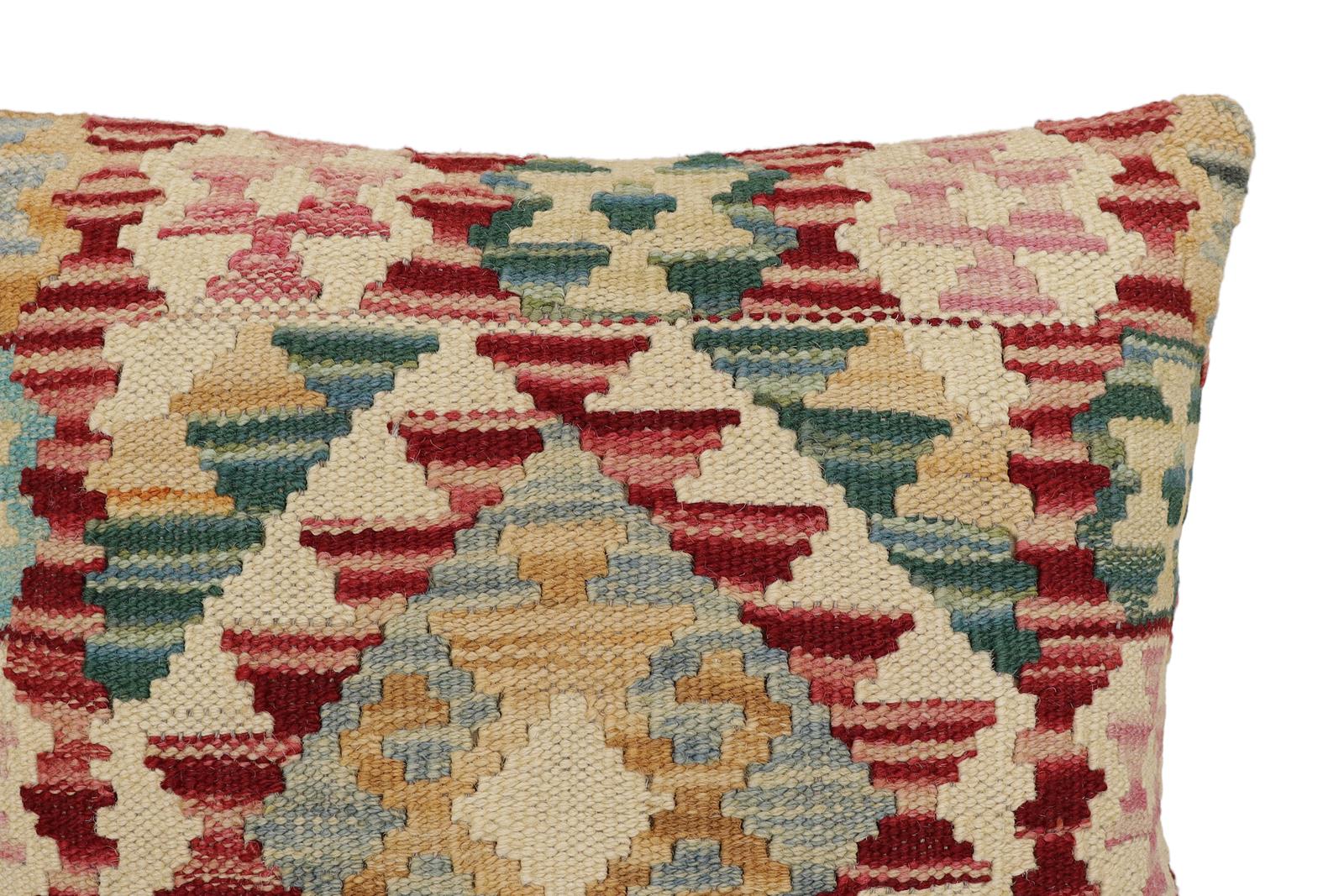 handmade Traditional Pillow Red Blue Hand-Woven SQUARE 100% WOOL Hand woven turkish pillow2 x 2